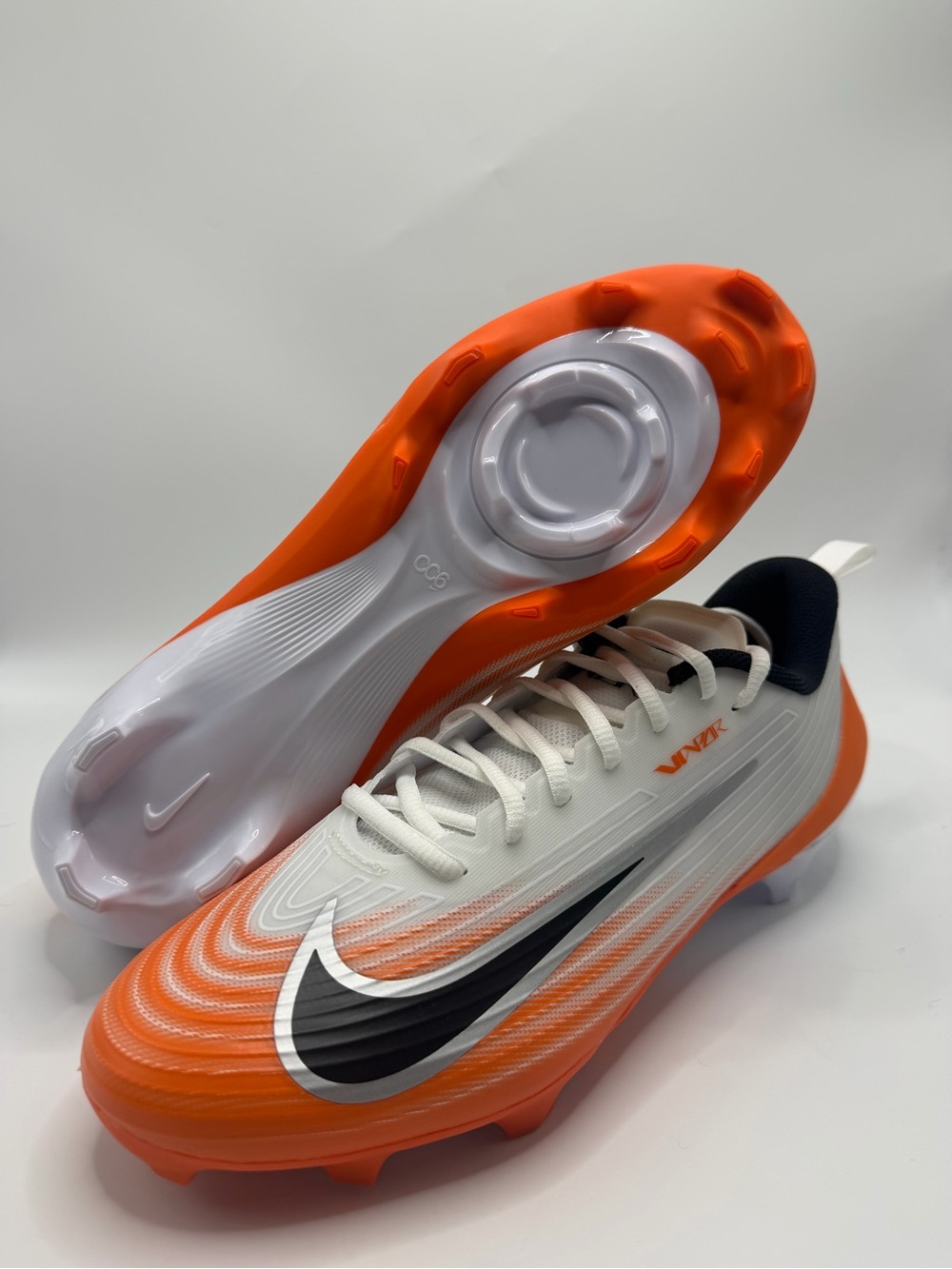 Nike Men's Orange White Vapor Soccer Cleats with Black Swoosh